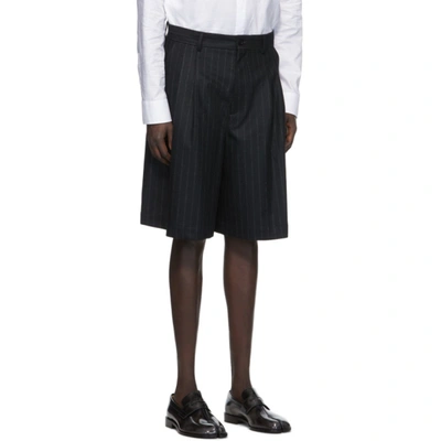 Shop Maison Margiela Black Flannel Pinstripe Shorts In 002f Blkstr