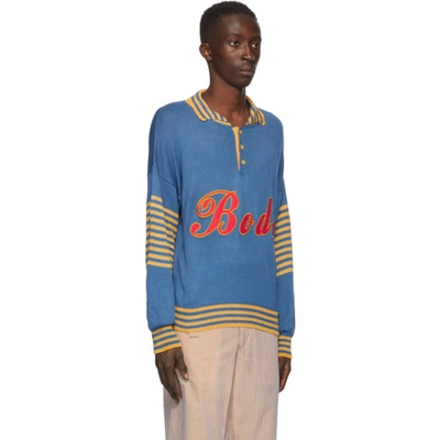 Shop Bode Blue And Yellow Namesake Three-button Sweater In Light Blue