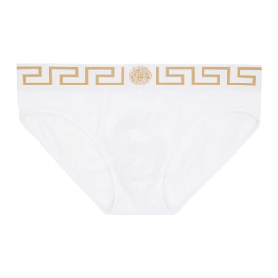 Shop Versace White Medusa Briefs In A81h Whtgld