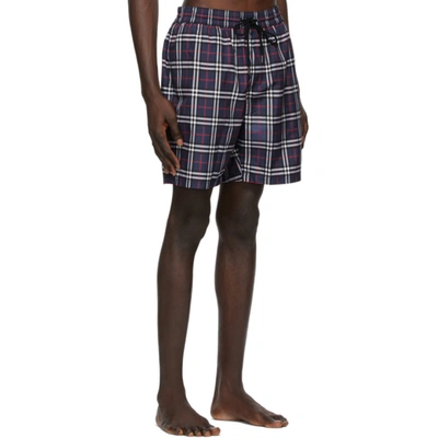 Shop Burberry Navy Check Swim Shorts In Carbon Blue