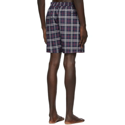 Shop Burberry Navy Check Swim Shorts In Carbon Blue