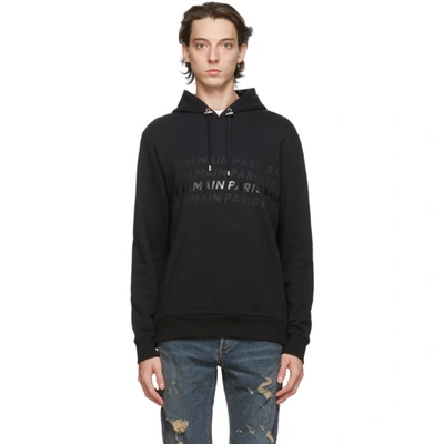 Shop Balmain Black Logo Zip Hoodie In 0pa Noir