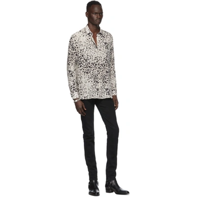 Shop Saint Laurent Off-white & Black Spotted Shirt In 9787 Chalk
