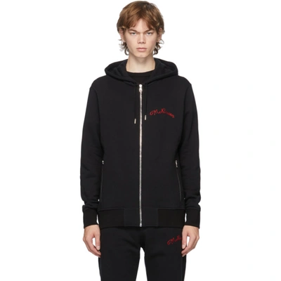 Shop Alexander Mcqueen Black Embroidered Logo Hoodie In 1000 Black