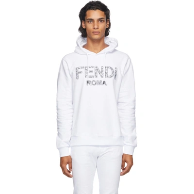 Shop Fendi White Embroidered Logo Hoodie In F0qa0 White