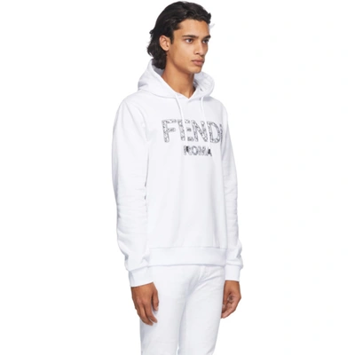 Shop Fendi White Embroidered Logo Hoodie In F0qa0 White