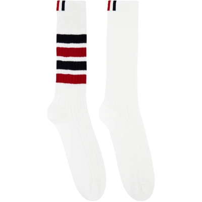 Shop Thom Browne White Chunky Rib 4-bar Mid-calf Socks In 100 White