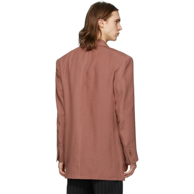 Shop Paul Smith Pink Linen Longline Double-breasted Blazer In 74 Drkpink