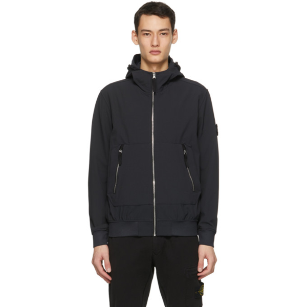 Stone Island 40727 Light Soft Shell-r Hooded Jacket Navy Blue In V0020 Navy  | ModeSens