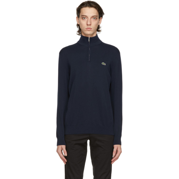 Lacoste Mens Navy Blue Logo-embroidered Half-zip Cotton-knit Sweatshirt S  In 066 Navy | ModeSens