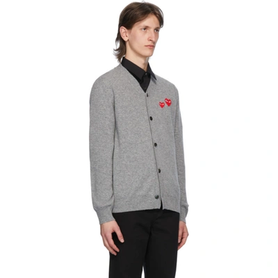 Shop Comme Des Garçons Play Grey Wool Double Heart Cardigan In 1 Grey