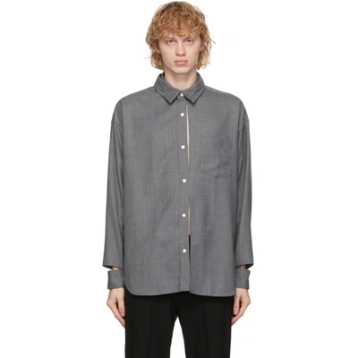 Shop N.hoolywood Grey Striped Random Slit Shirt In Gry Stripe