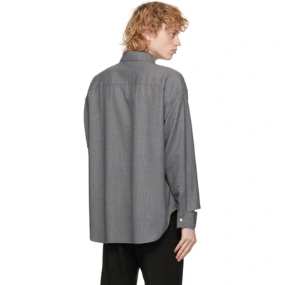 Shop N.hoolywood Grey Striped Random Slit Shirt In Gry Stripe