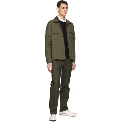 Shop Naked And Famous Khaki Canvas Work Trousers In Greencanvas