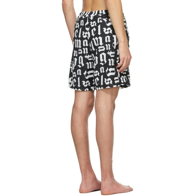 Shop Palm Angels Black And White Broken Monogram Swim Shorts In Black White