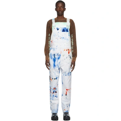 Shop S.r. Studio. La. Ca. White Soto Hand-dyed Overalls In 416 Turquoi