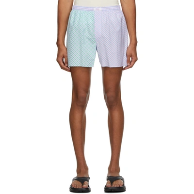 Shop Erl Purple & Green Check Boxer Shorts In Blue