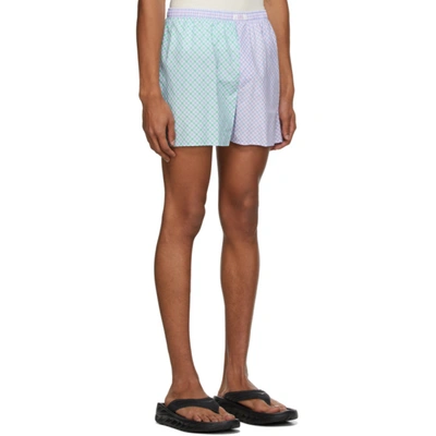 Shop Erl Purple & Green Check Boxer Shorts In Blue