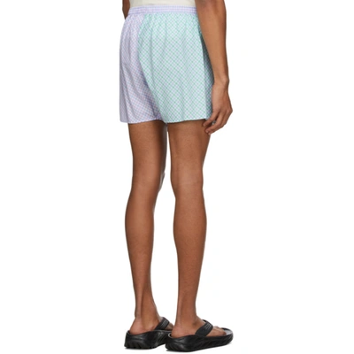 Shop Erl Purple & Green Check Boxer Shorts In Blue