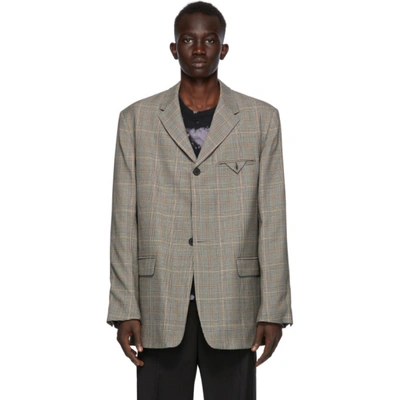 Shop Cmmn Swdn Grey Wool Prince Of Wales Check Saul Blazer In Grey Check