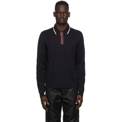 Shop Gucci Blue Knit Polo In 4804 Blue