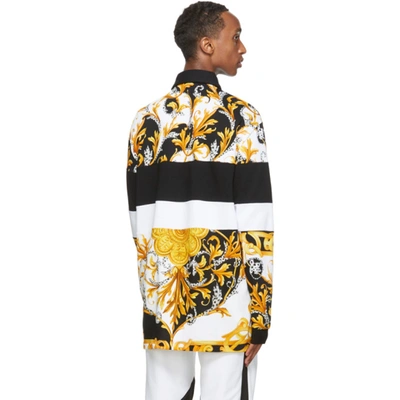 Shop Versace White And Gold Acanthus Long Sleeve Polo In A7027 White