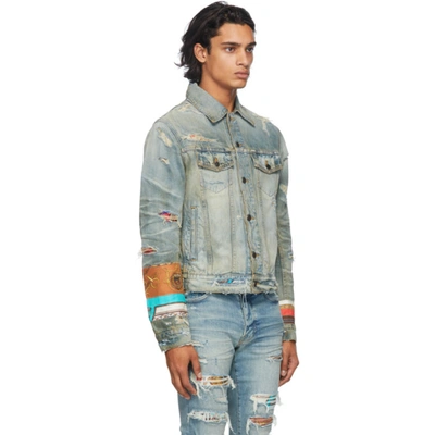 Shop Amiri Indigo Denim Patch Scarves Trucker Jacket In Og Indigo