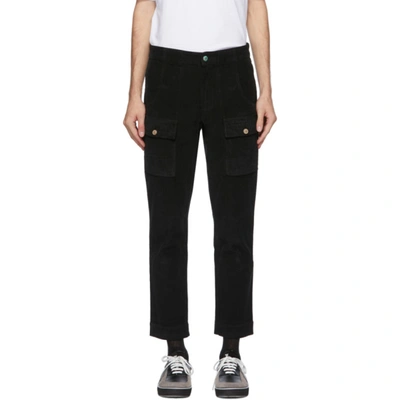 Shop Palm Angels Black Corduroy Cargo Pants In Black/black