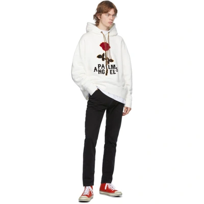 Shop Palm Angels Off-white Red Rose Hoodie In Off White