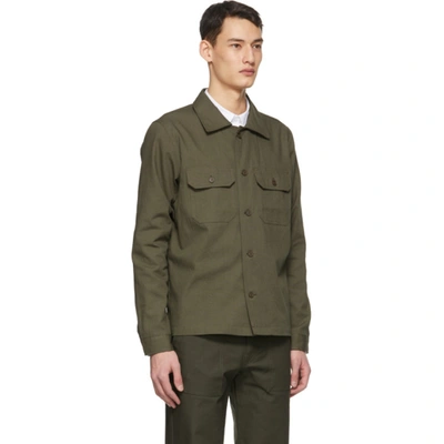 Shop Naked And Famous Green Oxford Work Shirt