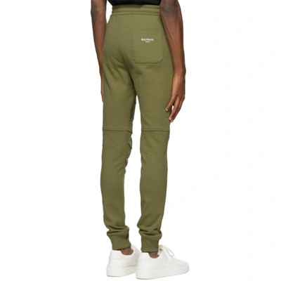 Shop Balmain Green Flocked Logo Lounge Pants In Ucf Olive