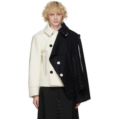 Shop Maison Margiela Off-white And Black Melton Cloth Jacket In 104 Butter