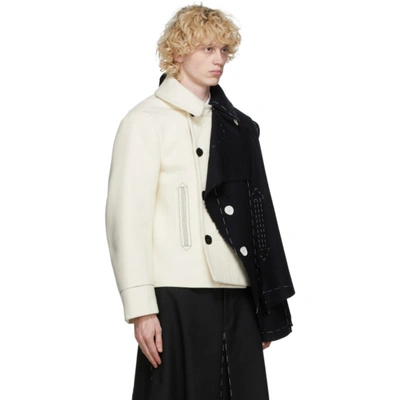 Shop Maison Margiela Off-white And Black Melton Cloth Jacket In 104 Butter