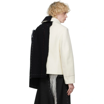 Shop Maison Margiela Off-white And Black Melton Cloth Jacket In 104 Butter