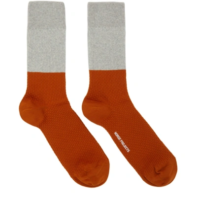 Shop Norse Projects Grey & Orange Colorblock Bjarki Socks In Gry Orang