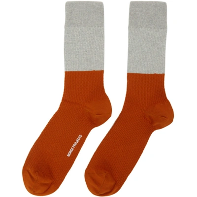 Shop Norse Projects Grey & Orange Colorblock Bjarki Socks In Gry Orang