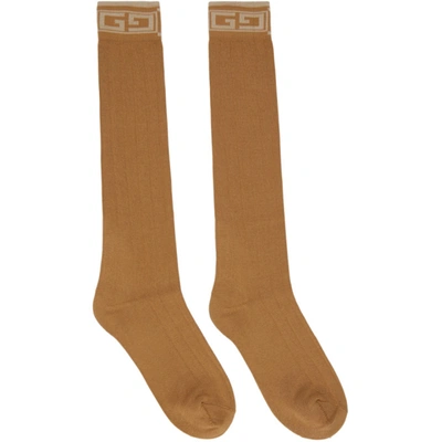 Shop Gucci Brown Square G Socks In 9579 Ltbrwn