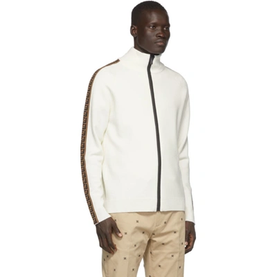Shop Fendi White 'forever ' Tape Zip-up Sweater In F0znm Wht