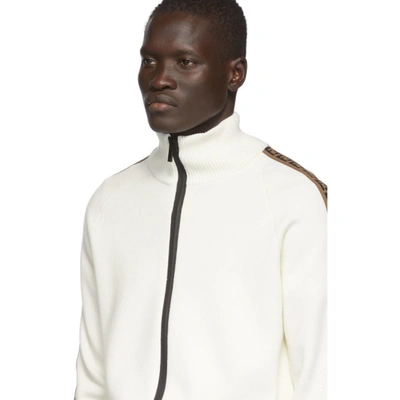 Shop Fendi White 'forever ' Tape Zip-up Sweater In F0znm Wht