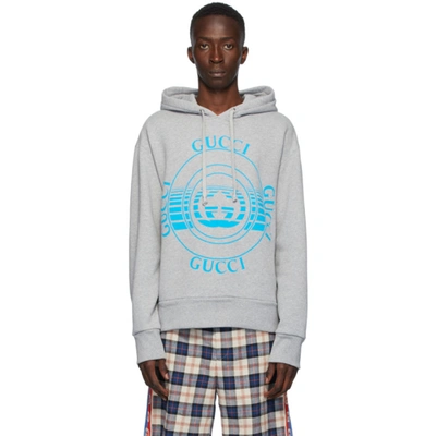 Shop Gucci Grey Logo Disk Print Oversized Hoodie In 1060 Medgry