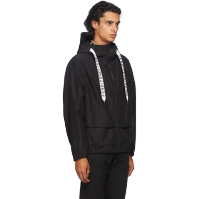 Shop Fendi Black Tape Cotton Windbreaker Jacket In F0qa1 Black