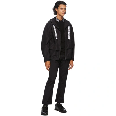 Shop Fendi Black Tape Cotton Windbreaker Jacket In F0qa1 Black