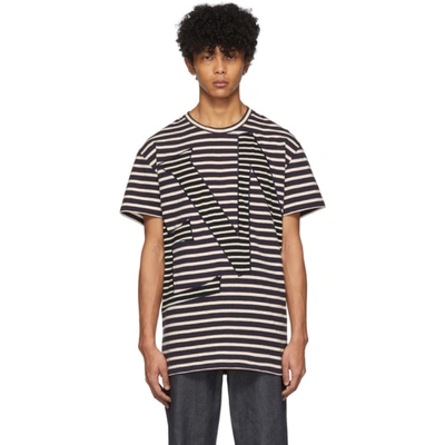 Shop Loewe Navy And Off-white Striped Logo T-shirt In 5001 Blue/r