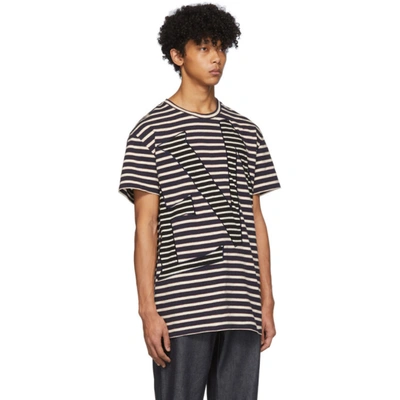 Shop Loewe Navy And Off-white Striped Logo T-shirt In 5001 Blue/r