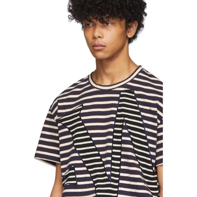 Shop Loewe Navy And Off-white Striped Logo T-shirt In 5001 Blue/r