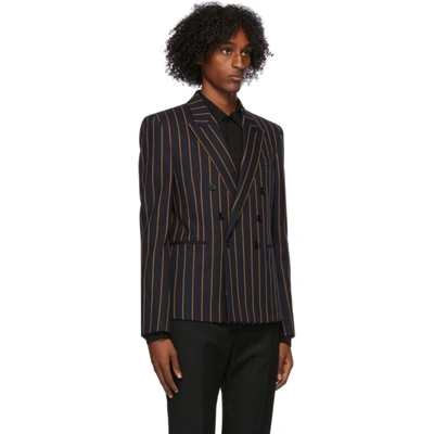 Shop Saint Laurent Navy Wool Striped Blazer In 4149 Nvyyel