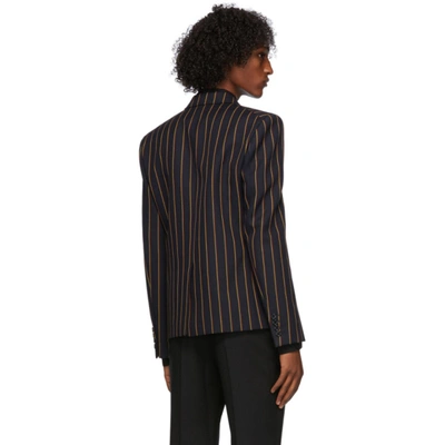 Shop Saint Laurent Navy Wool Striped Blazer In 4149 Nvyyel