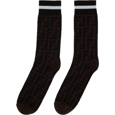 Shop Fendi Black & Brown 'forever ' Socks In F13d6 Tobac