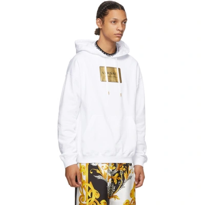 Shop Versace White Address Plate Hoodie In A1001 White