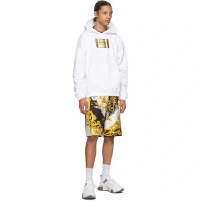 Shop Versace White Address Plate Hoodie In A1001 White